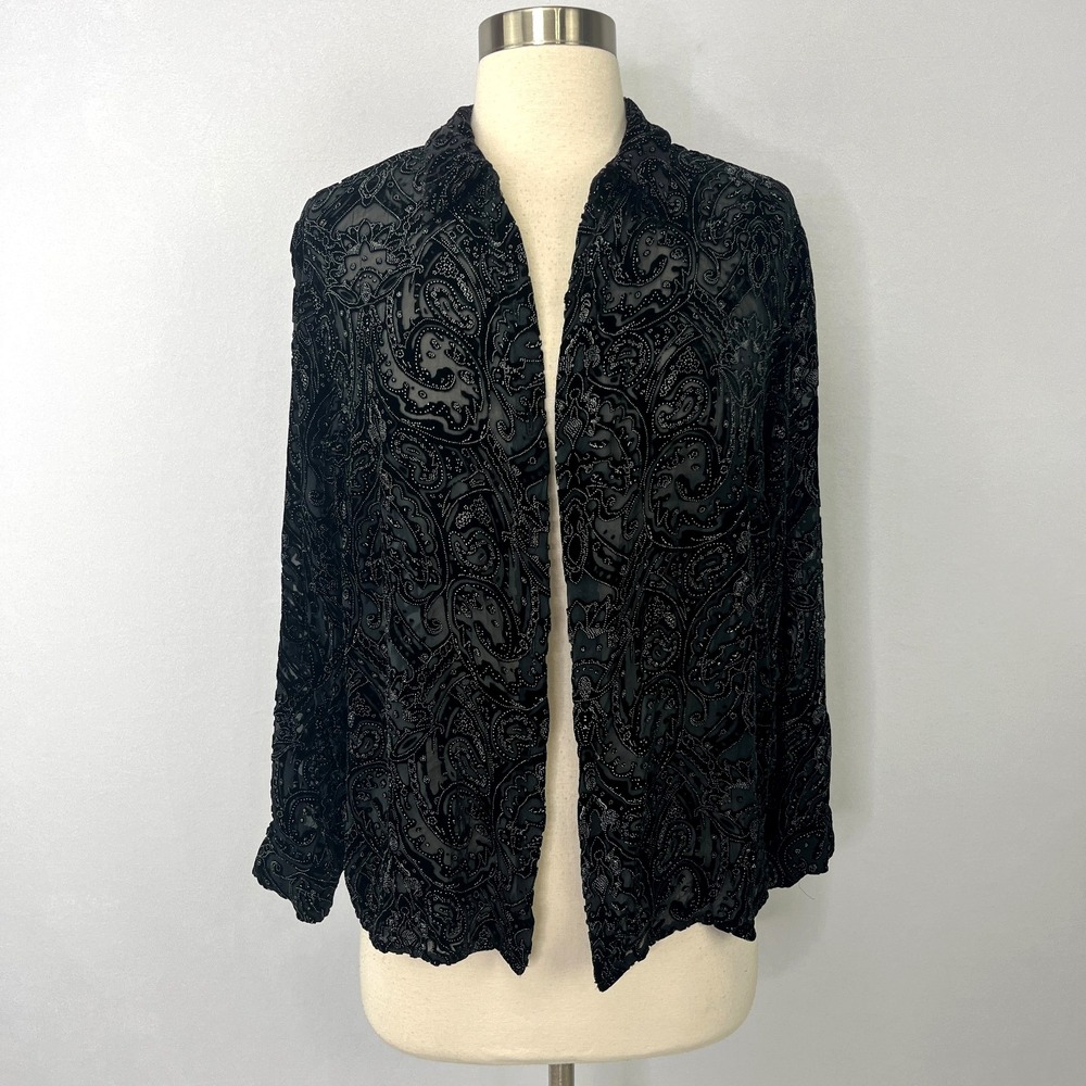 Vintage Laura Ashley Open Front Jacket Velvet Burnout Topper Sz MP Whimsigoth